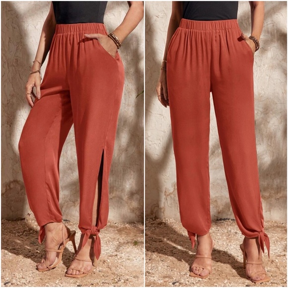 Luxe Solid Split Leg Tie Jogger Pants - Picture 5 of 8